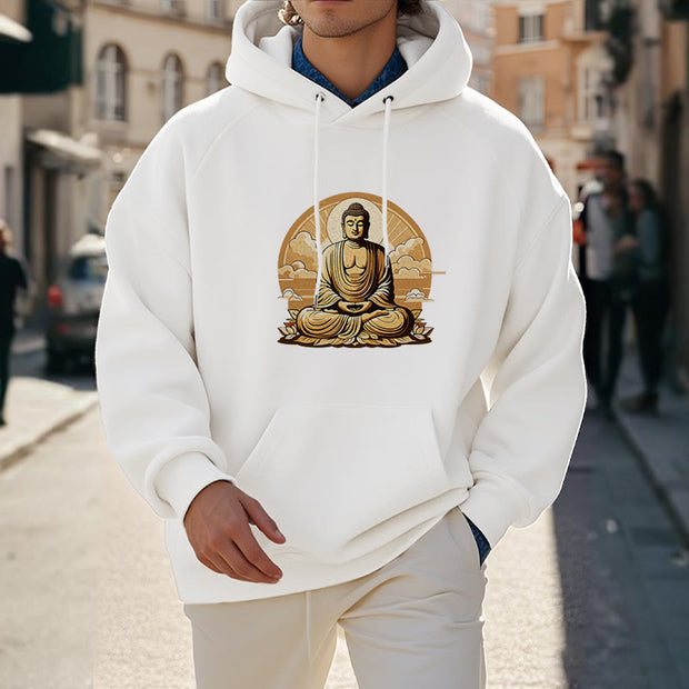 Buddha Stones Sun Auspicious Clouds Buddha Fleece Lined Polyester Hoodie