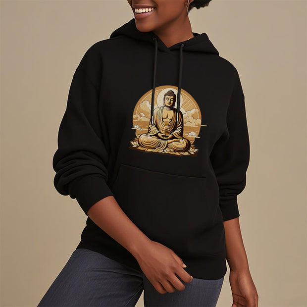 Buddha Stones Sun Auspicious Clouds Buddha Fleece Lined Polyester Hoodie