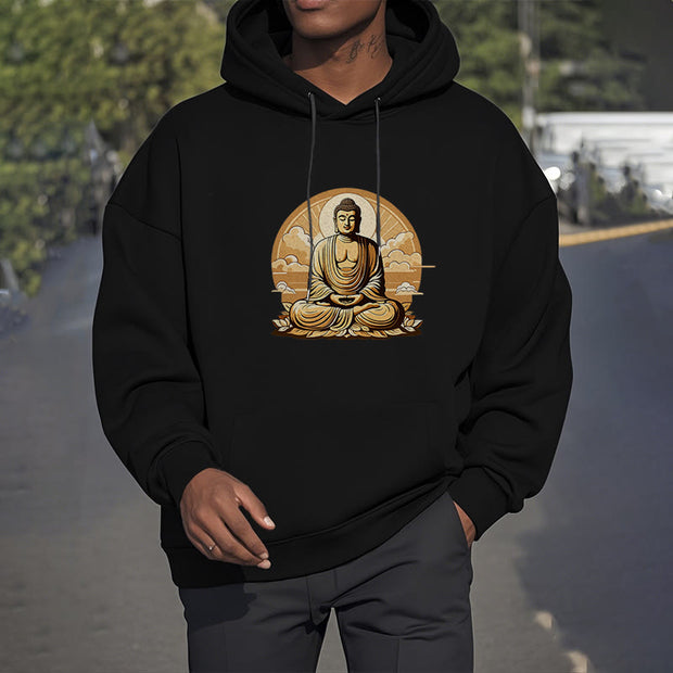 Buddha Stones Sun Auspicious Clouds Buddha Fleece Lined Polyester Hoodie