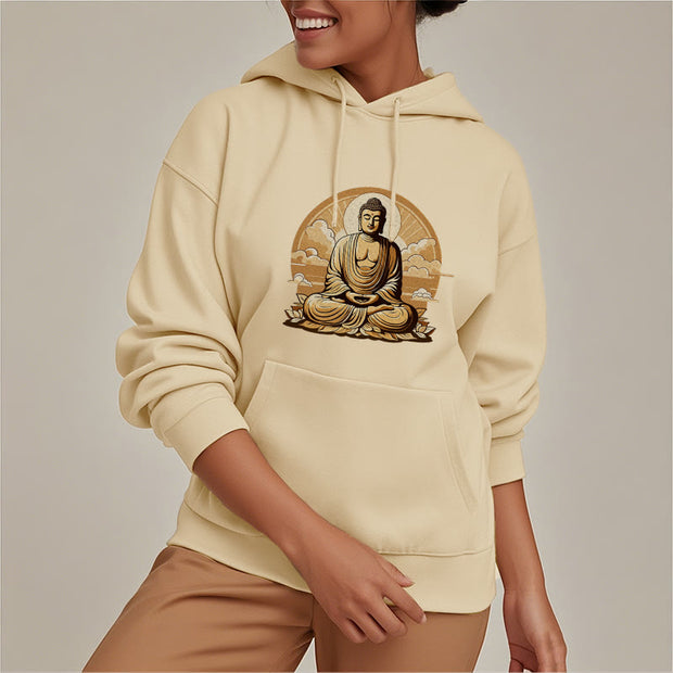 Buddha Stones Sun Auspicious Clouds Buddha Fleece Lined Polyester Hoodie