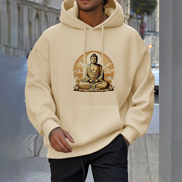 Buddha Stones Sun Auspicious Clouds Buddha Fleece Lined Polyester Hoodie