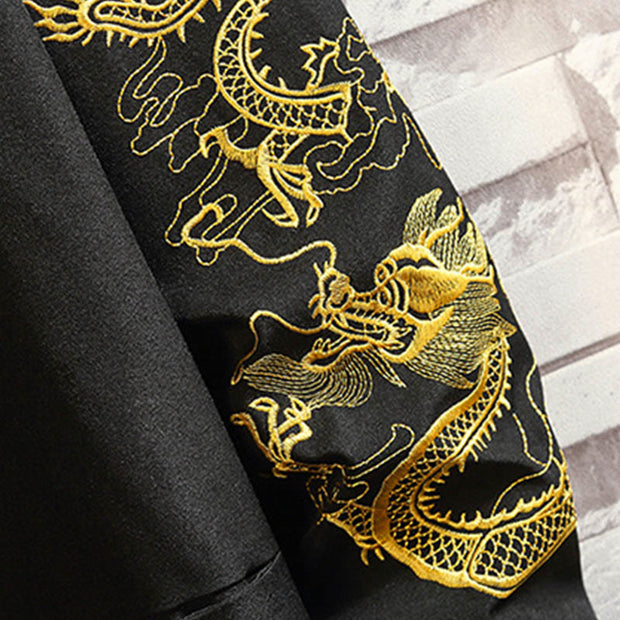 Buddha Stones Embroider Dragon Phoenix Casual Frog-button Cotton Men's Jacket Shirt Clothing Men's Jacket Shirt BS 15