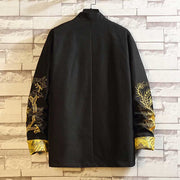 Buddha Stones Embroider Dragon Phoenix Casual Frog-button Cotton Men's Jacket Shirt Clothing Men's Jacket Shirt BS 1