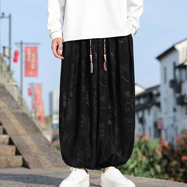 Buddha Stones Dragon Design Casual Plain Cotton Men's Pants With Pockets Men's Pants BS 13