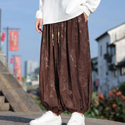 Buddha Stones Dragon Design Casual Plain Cotton Men's Pants With Pockets