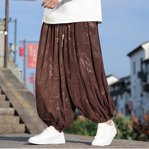 Buddha Stones Dragon Design Casual Plain Cotton Men's Pants With Pockets Men's Pants BS SaddleBrown US/UK/AU46，EU56 (5XL)