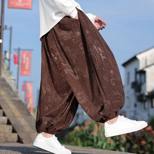 Buddha Stones Dragon Design Casual Plain Cotton Men's Pants With Pockets Men's Pants BS 2