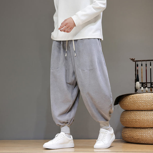 Buddha Stones Casual Plain Cotton Men's Harem Pants With Pockets Men's Harem Pants BS Gray US/UK/AU46，EU56 (5XL)