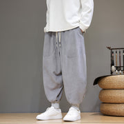 Buddha Stones Casual Plain Cotton Men's Harem Pants With Pockets