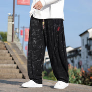 Buddha Stones Embroider Leaves Casual Cotton Men's Pants With Pockets Men's Pants BS Black US/UK/AU46，EU56 (5XL)