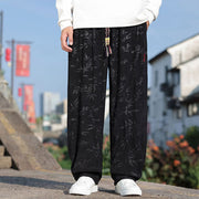 Buddha Stones Embroider Leaves Casual Cotton Men's Pants With Pockets Men's Pants BS 4