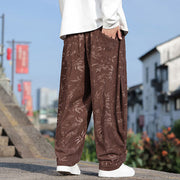 Buddha Stones Embroider Leaves Casual Cotton Men's Pants With Pockets Men's Pants BS 17