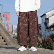 Buddha Stones Embroider Leaves Casual Cotton Men's Pants With Pockets Men's Pants BS 15