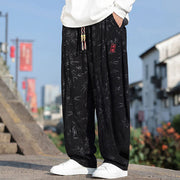 Buddha Stones Embroider Leaves Casual Cotton Men's Pants With Pockets