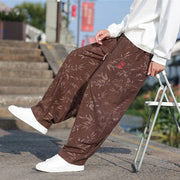 Buddha Stones Embroider Leaves Casual Cotton Men's Pants With Pockets Men's Pants BS 21