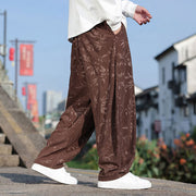 Buddha Stones Embroider Leaves Casual Cotton Men's Pants With Pockets Men's Pants BS 13