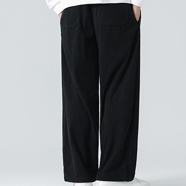 Buddha Stones Casual Solid Color Cotton Men's Wide Leg Pants With Pockets