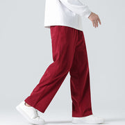 Buddha Stones Casual Solid Color Cotton Men's Wide Leg Pants With Pockets Men's Wide Leg Pants BS 26