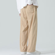 Buddha Stones Casual Solid Color Cotton Men's Wide Leg Pants With Pockets Men's Wide Leg Pants BS 3