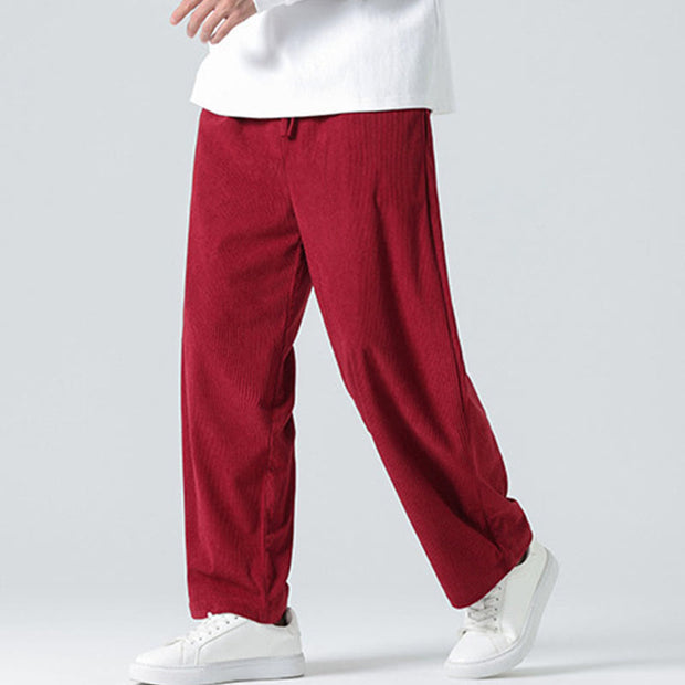 Buddha Stones Casual Solid Color Cotton Men's Wide Leg Pants With Pockets