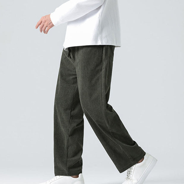 Buddha Stones Casual Solid Color Cotton Men's Wide Leg Pants With Pockets Men's Wide Leg Pants BS 21