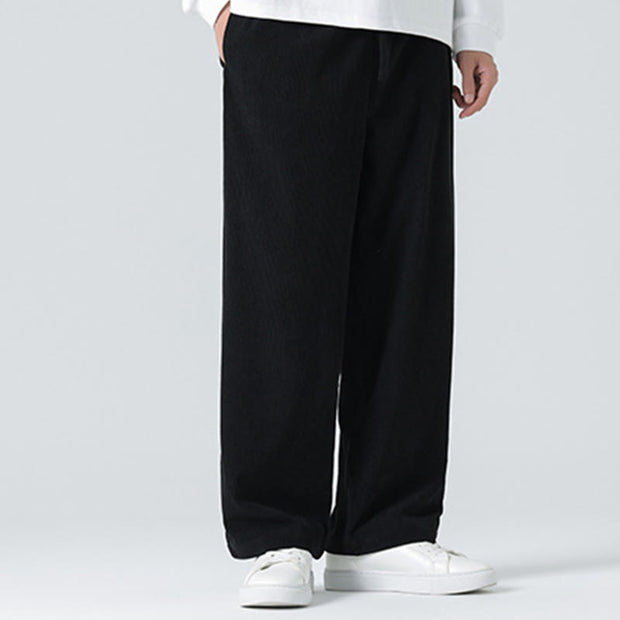 Buddha Stones Casual Solid Color Cotton Men's Wide Leg Pants With Pockets Men's Wide Leg Pants BS 8