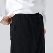 Buddha Stones Casual Solid Color Cotton Men's Wide Leg Pants With Pockets Men's Wide Leg Pants BS 12