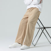 Buddha Stones Casual Solid Color Cotton Men's Wide Leg Pants With Pockets Men's Wide Leg Pants BS 6