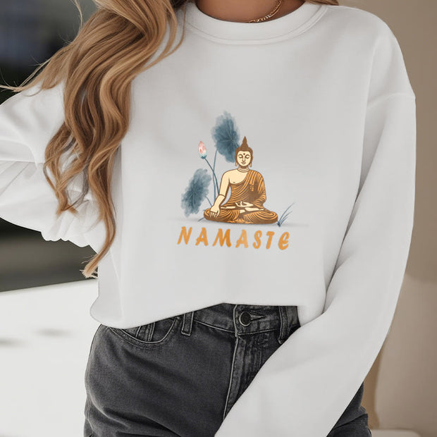 Buddha Stones NAMASTE Cotton Round Neck Sweatshirt