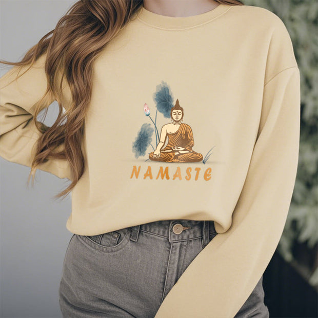 Buddha Stones NAMASTE Buddha Lotus Leaf Fleece Lined Sweatshirt