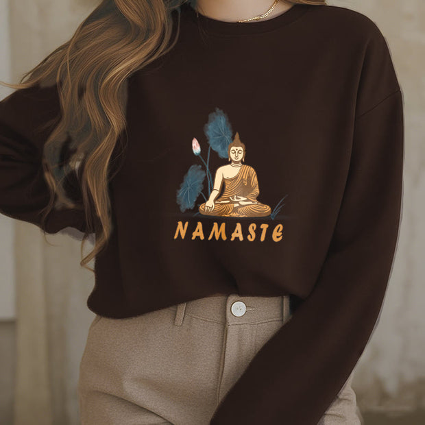 Buddha Stones NAMASTE Buddha Lotus Leaf Fleece Lined Sweatshirt