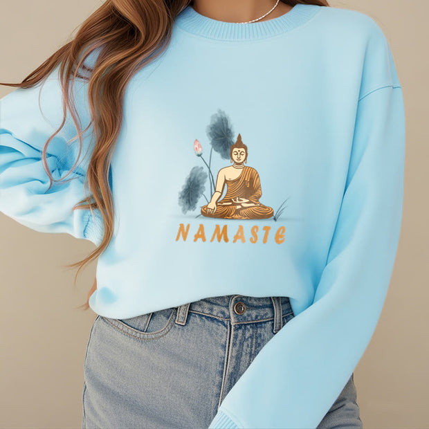 Buddha Stones NAMASTE Cotton Round Neck Sweatshirt