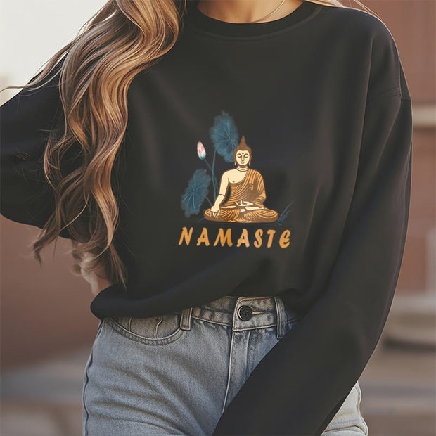 Buddha Stones NAMASTE Buddha Lotus Leaf Fleece Lined Sweatshirt