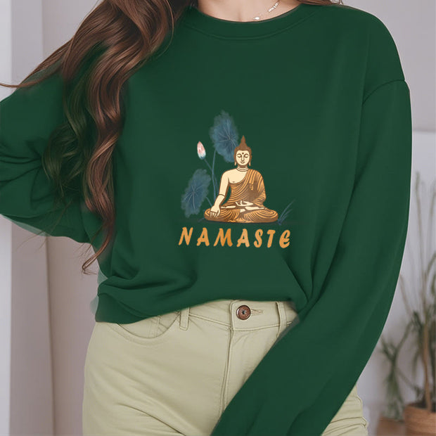 Buddha Stones NAMASTE Buddha Lotus Leaf Fleece Lined Sweatshirt