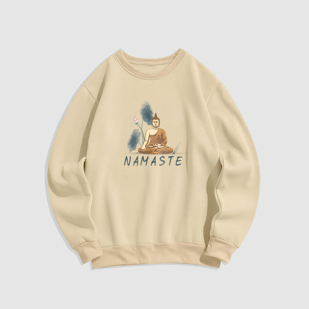 Buddha Stones NAMASTE Buddha Lotus Leaf Fleece Lined Sweatshirt