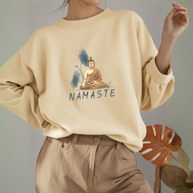 Buddha Stones NAMASTE Buddha Lotus Leaf Fleece Lined Sweatshirt