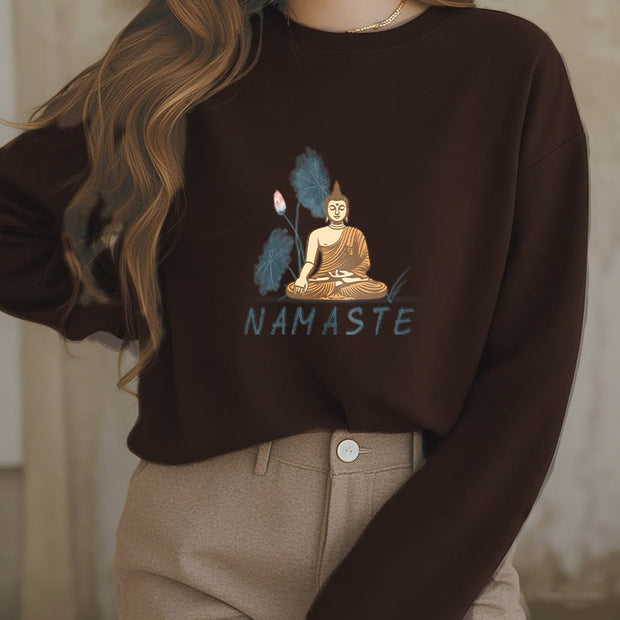 Buddha Stones NAMASTE Buddha Lotus Leaf Fleece Lined Sweatshirt