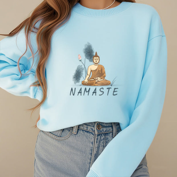 Buddha Stones NAMASTE Cotton Round Neck Sweatshirt