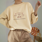 Buddha Stones Pure Color Round Neck Fleece Lined Sweatshirt