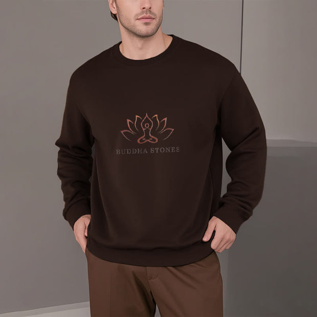 Buddha Stones Pure Color Round Neck Fleece Lined Sweatshirt