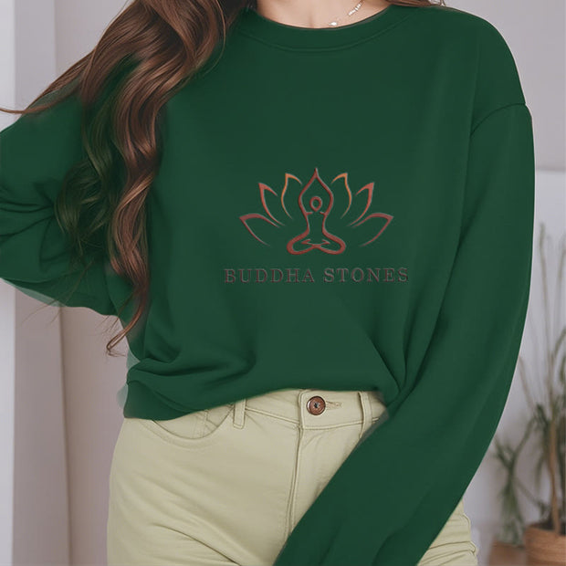 Buddha Stones Pure Color Cotton Round Neck Sweatshirt