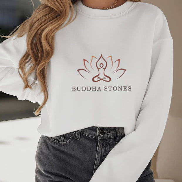 Buddha Stones Pure Color Round Neck Fleece Lined Sweatshirt