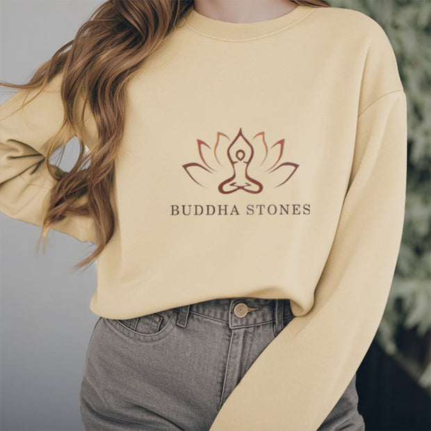 Buddha Stones Pure Color Cotton Round Neck Sweatshirt