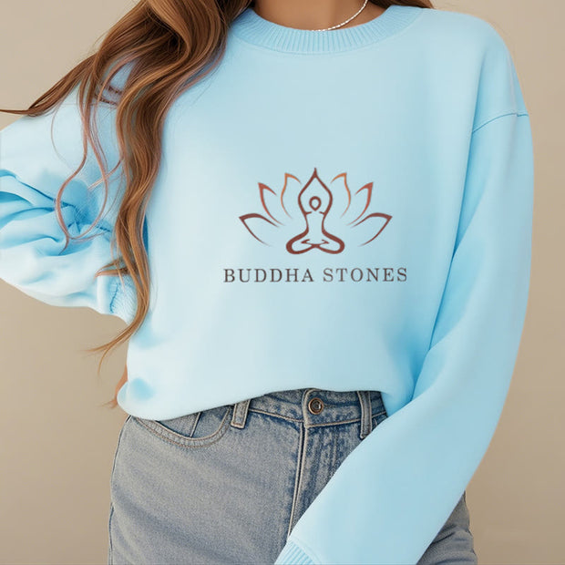 Buddha Stones Pure Color Round Neck Fleece Lined Sweatshirt