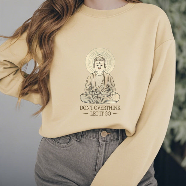 Buddha Stones Pure Color DON'T OVERTHINK Cotton Round Neck Sweatshirt