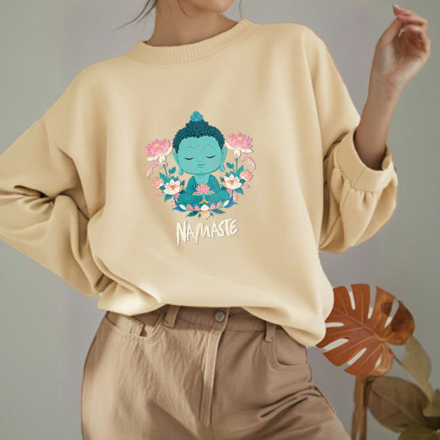 Buddha Stones NAMASTE Cotton Round Neck Fleece Lined Sweatshirt