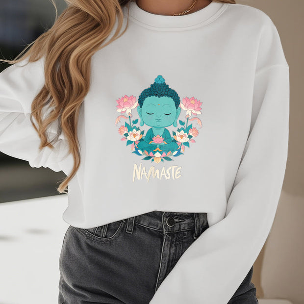 Buddha Stones NAMASTE Cotton Round Neck Fleece Lined Sweatshirt