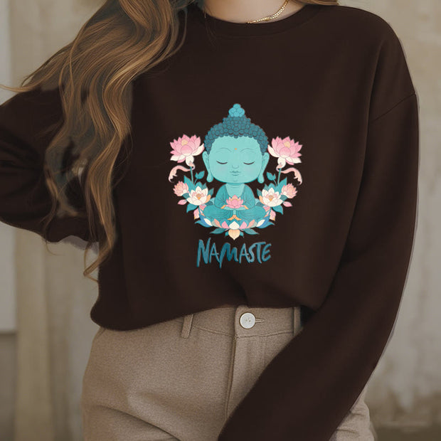 Buddha Stones NAMASTE Cotton Round Neck Fleece Lined Sweatshirt