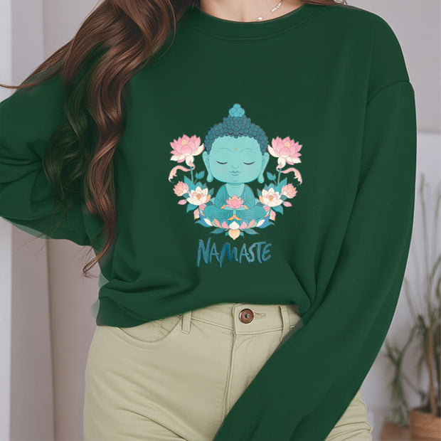 Buddha Stones NAMASTE Cotton Round Neck Fleece Lined Sweatshirt