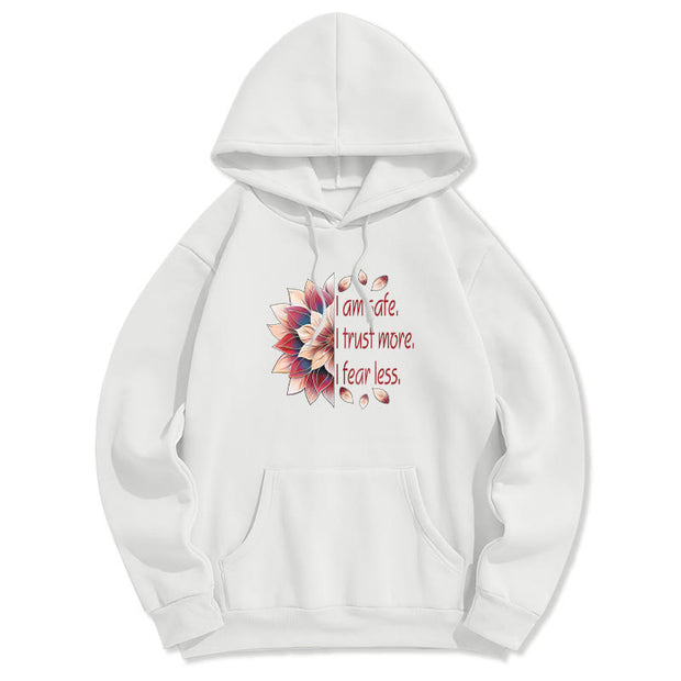 Buddha Stones I Am Safe I Trust More I Fear Less Lotus Polyester Hoodie